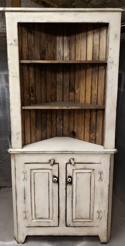 Handmade vintage style corner hutch/ primitive corner hutch