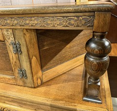 Jacobean Style Two Part Oak Court Cupboard with Decorative Carving