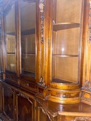 European antique (circa 1930’s) curved glass china cabinet.  96x106x25