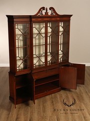 China Cabinet Display Bookcase with Carved Pediment and Silk Backing