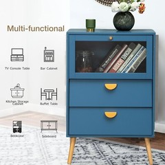 Blue Cabinet with Glass Doors Storage Cabinet Sideboard Display Cabinet Bedroom