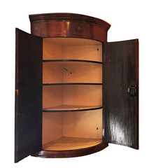 C. 1790 Hepplewhite English Bow Front Corner Cabinet W/ Inlay & Brass H Hinges