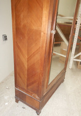 Antique French Renaissance Carved Walnut Wardrobe large Beveled Mirror