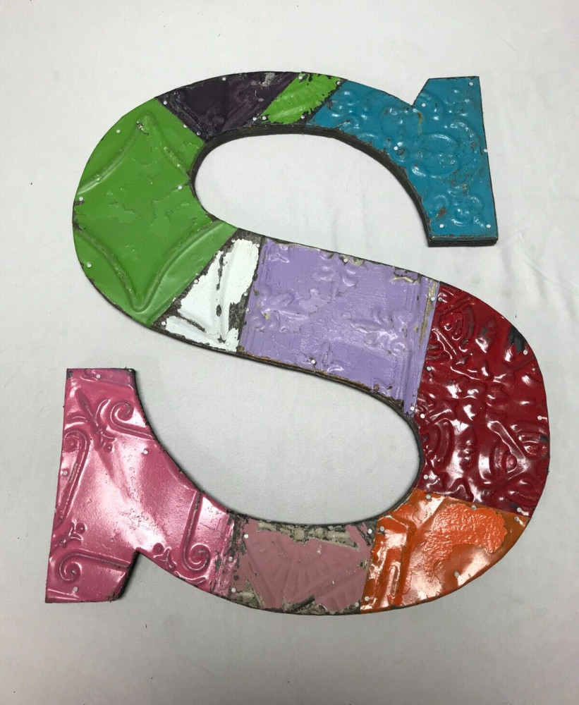 Decorative Salvaged Tin Ceiling 17″ Patchwork Mix Color Metal Letter S 1612-23B