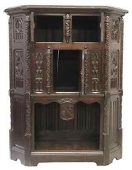 Antique Cupboard, Gothic Revival, Carved Oak, Credence, Foliates, 1800s!!