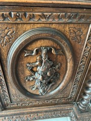 Large Antique French Carved Hunting Renaissance 6 Door Bookcase Cabinet