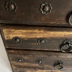 Vtg Hindu Asian 4 Drawer Solid Wood Metal Jewelry Spice Organizer 11.5 x 5.5x 11