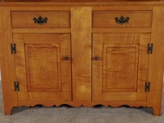 Circa 1953 BONENBERGER Tiger Maple 2 PC Kitchen Dining Stepback Cabinet Hutch