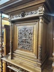 Antique French Henri II Carved Walnut Wine Liquor Display Hall Cabinet 70″H