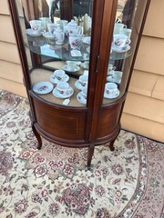 65301 Vintage Bow Front Curio Cabinet with Inlaid Mahogany Design