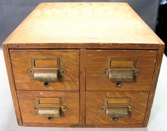 Antique Oak Yawman & Erbe Four Drawer Library Index Card Desktop File Cabinet