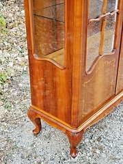 French vintage Country provincial double door footed Curio display cabinet