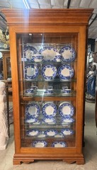 Vintage Oak Curio Cabinet With Side Opening Glass Doors Beaded Time Display Case