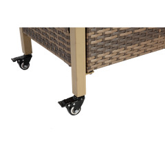 Outdoor Beige Wicker Bar Cart Rolling Rattan Beverage Serving Cart