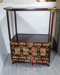 Vintage Asian Oriental Pagoda Style Display Cabinet with Shelf, Drawers