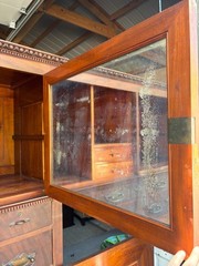 ANTIQUE Burl Walnut DENTIST CABINET/Armoire-Multi-DRAWER-Mirrored DOORS-19th C