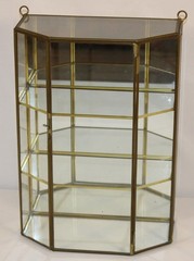 Vintage 3-Tier Brass Glass Mirrored Curio Cabinet Hanging Tabletop Display 14×10
