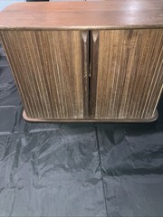 Vtg Mid Century Eppco Enterprises Teak Tambour Door Wall Mount Cabinet 18x12x8