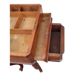 19th C. American Victorian Solid Walnut Sewing Cabinet Jewelry Box Stand /Mirror