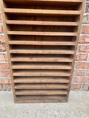 Vintage 55.5” Mail Letter Sorting Cubby Office Printers Wood Cabinet