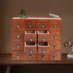 16 Drawers Vintage Tabletop Library Card Catalog Cabinet Apothecary Storage Box