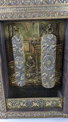 Antique Ornate Brushes Hammered Brass Mirrored Cabinet Shoe Shine Cabinet