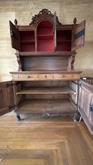 Early 19th Century Antique Wood Hutch Cabinet with Incredible Hand Carved Detail