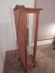 Vintage Curio Cabinet Wooden & Glass; Lighted, Mirrored, Glass Shelves, Lock Key