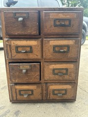 Vintage Solid Oak Library Card Index Card Drawer Organizer Original Furniture