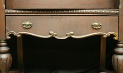 Antique Vintage Wood Wooden Bowed Glass Curio China Cabinet Server Breakfront