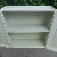 Vtg Metal Storage Cabinet Art Deco Chippy Green freestanding Or WALL Mount 13″