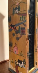 Vintage Rustic Wooden Cabinet Hand Painted with Chicken Wire Mesh Door 25.75″