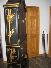 Vintage Multiple Drawer Black and Gold Oriental Cabinet – 2 Part Cabinet