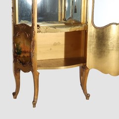 Giltwood Bombay Serpentine Vitrine With Verdis Martin Panels c1890