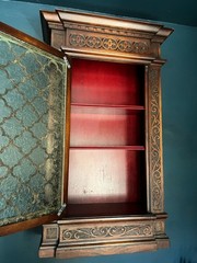 Antique Wall Cabinet Secret Compartment Hidden Drawer Carved Wood Glass Door