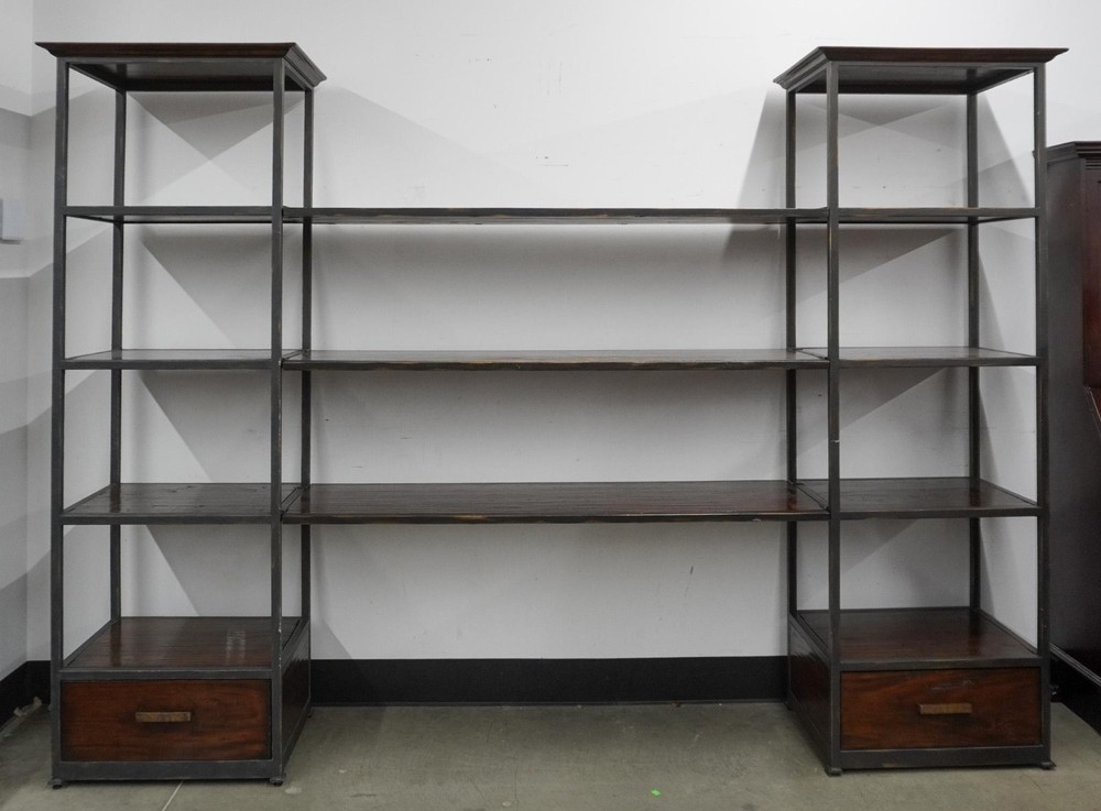 Acquisitions by Henredon MCM Wall Unit Courbin mahogany and iron étagère Rare