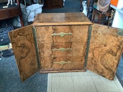 Victorian stunning LARGE bur Walnut/brass Collectors 3draws &key Cabinet C1850