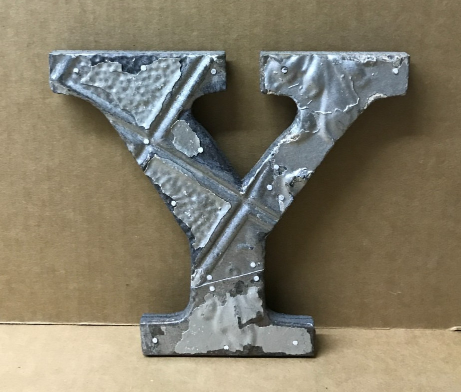 Decorative Salvaged Tin Ceiling 8″ Patchwork Shabby Silver Letter Y Old 202-26B