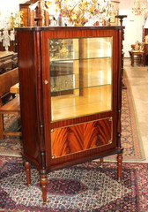 Antique French Louis XVI Flamed Mahogany Display Cabinet Glass Door
