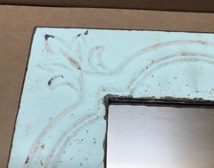 VTG Decorative Salvaged Tin Ceiling 12″ Sq. Metal Shabby Blue Mirror Old 676-26B