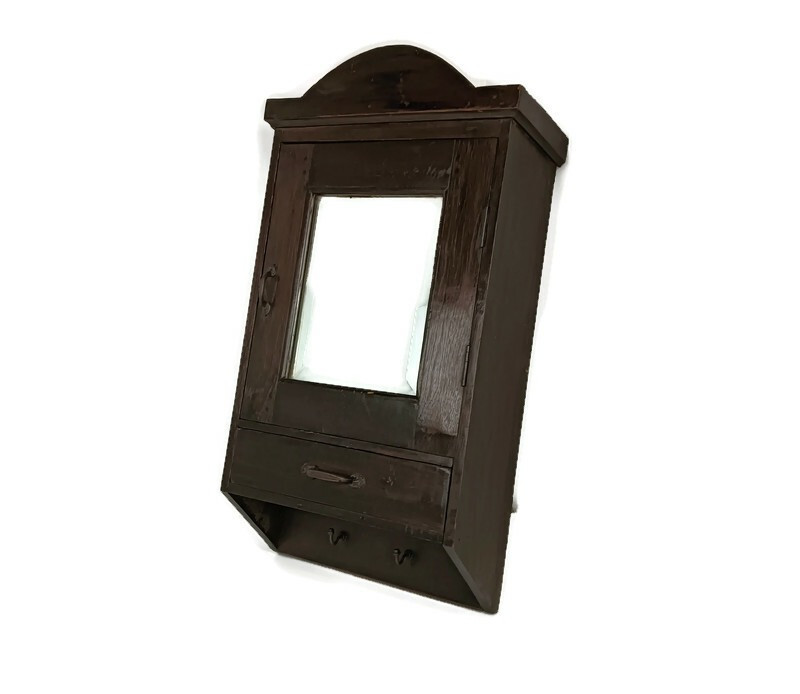 dark tapped wooden medicine apothecary pharmacy shaving cabinet beveled glass mi