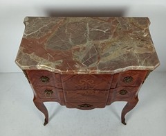 Cabinet Wood Marble top Inlay Marquetry Brass Trims Commode end table vintage WO