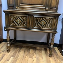 Antique 1900s Jacobean Hand Carved Solid Mahogany Wood Hutch Cabinet – 65”H 39”L