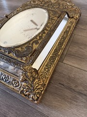 Antique Ornate Brushes Hammered Brass Mirrored Cabinet Shoe Shine Cabinet