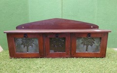 Vtg Solid Wood Hanging Cabinet, 3 Drawers , Embossed Frosted Glass ,Rustic 24in