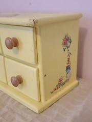 Vintage Yellow Table Top Wooden 8-Drawer Birdhouses Apothecary Hand Painted