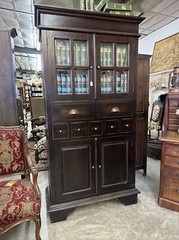 Antique Style Country French Bevel Glass Solid Wood Bookcase Kitchen Cabinet