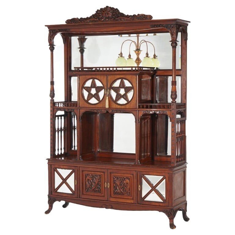 Mahogany Star Pentagram Etagere with Mirrors, Spindles & Eagles C1900