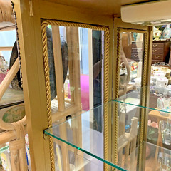 ATQ Gold Painted Wood Lighted Curio Cabinet + 3 Glass Shelves & Mirror 56″H 28″L