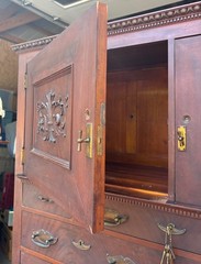 ANTIQUE Burl Walnut DENTIST CABINET/Armoire-Multi-DRAWER-Mirrored DOORS-19th C
